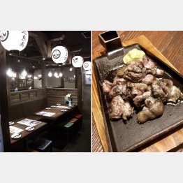 名物メニューの「黒さつま鶏炭火焼」(右)